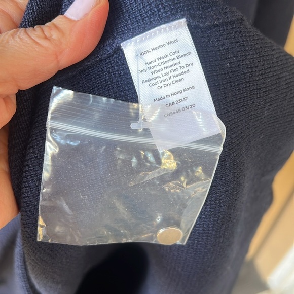 Talbots New w Tag Large Petite Navy 100% Merino Wool V Neck Midi Sweater Dress - Picture 11 of 11